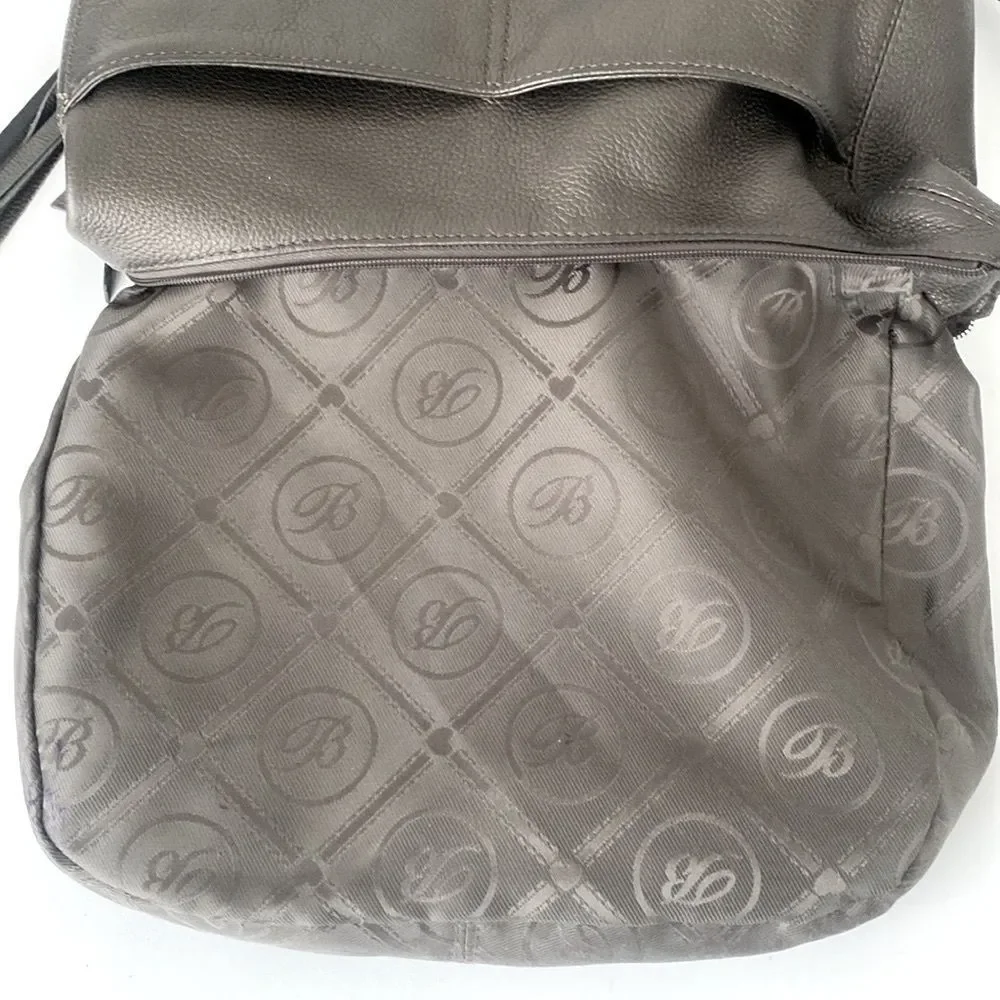 BRIGHTON Metallic Taupe leather shoulder bag braided handle heat charms Medium